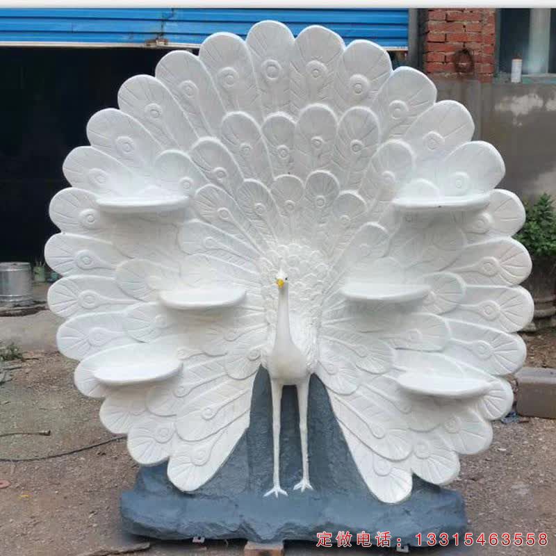 汉白玉孔雀开屏公园动物雕塑（1）