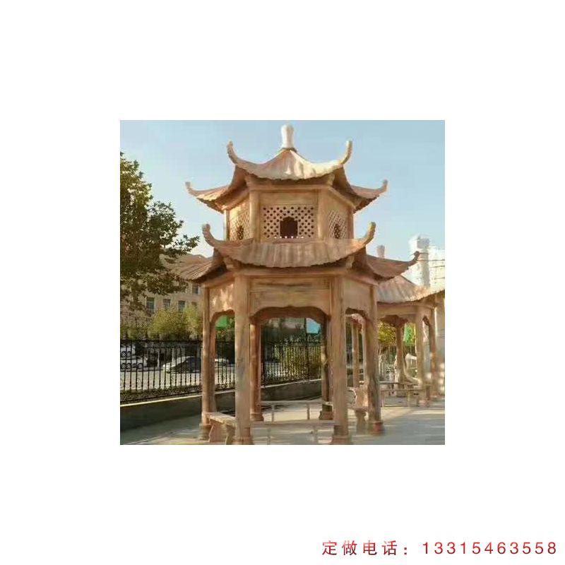 公园晚霞红凉亭建筑雕塑（1）