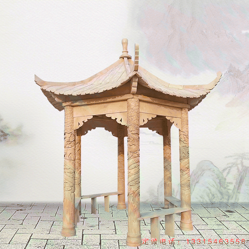 晚霞红凉亭城市建筑雕塑（1）